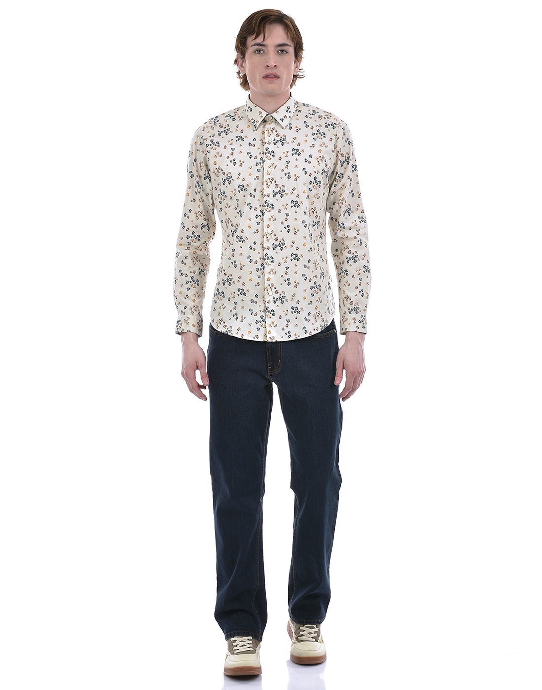 Numero Uno Men Floral Print Beige Shirt